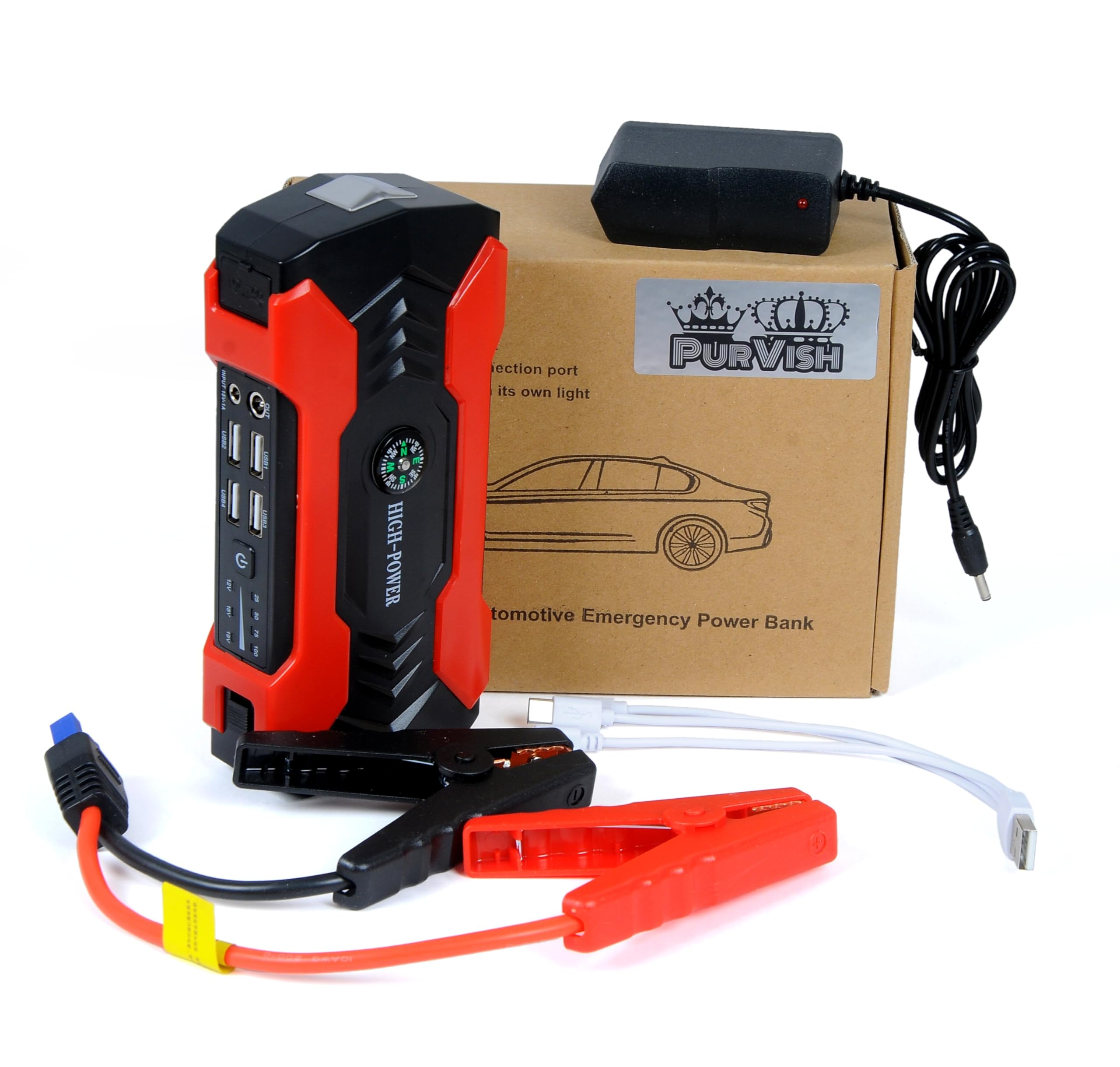 Purvish 12000MAH Standard Jumps Starter, Mobile Power Bank 4 USB